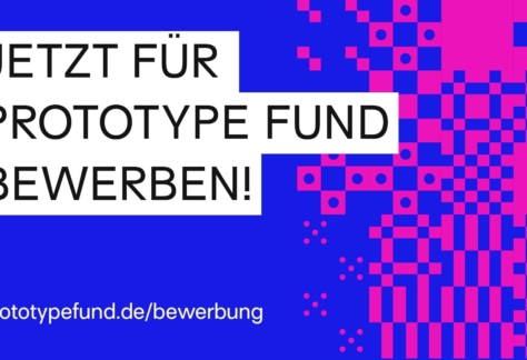 Grafik des Prototype Fund zur Bewerbung für den dritten Förderjahrgang: „Jetzt für Prototype Fund bewerben!“